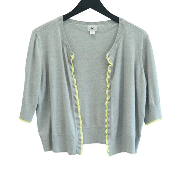 Worthington Cardigan - Women's XL - Gray Ruffled Short Sleeve Cropped Sweater - Picture 1 of 6
